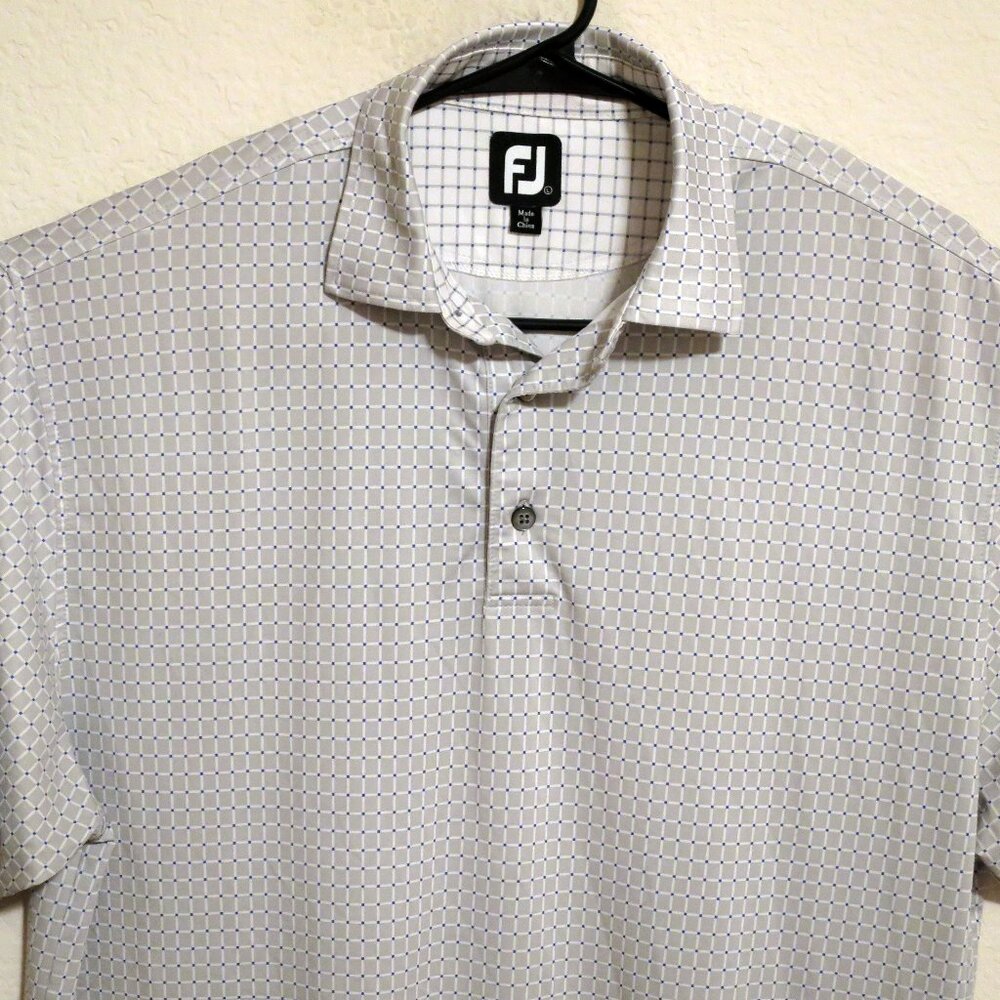 FootJoy Shirt Mens Large Short Sleeve Golf Performance Polo Gray White Squares